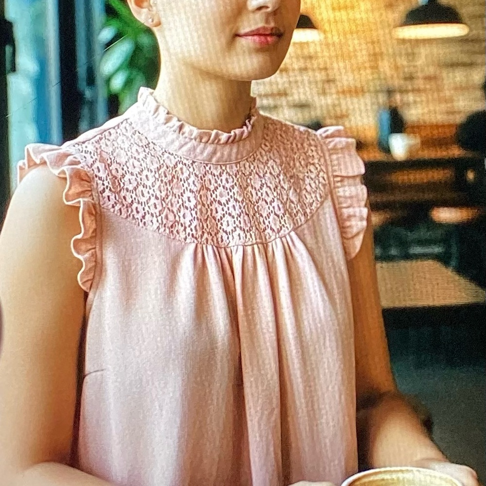 Lily White Blush Lace Ruffle Blouse